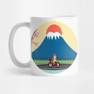 Kawaii Shiba Inu dog riding bicycle near Japanese Mt Fuji Mug